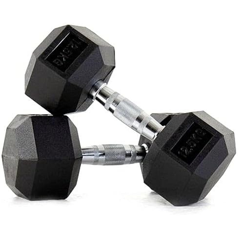 Image of Hex Dumbbell Set - 12.5kg x 2 = 25kg, Rubber Encased Pairs, Anti-Roll Design, Ergonomic Chrome Handles