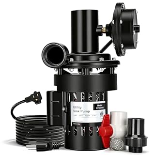 Automatic Utility Sink Pump Directly Installed Under the Sink, Gravity Free Drainage Laundry Pump 115V Heavy Duty Thermoplastic with Drainage Filter Screen & Check Valve and Ball Valve