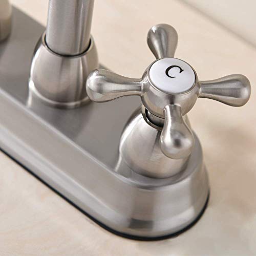 Shaco Brushed Nickel Bathroom Faucet, 4 Inch Centerset Rv Camper Bathroom Faucet, 2 Handle 360° Swivel Spout Lavatory Basin Bath Vanity Bathroom Faucets For Sink 3 Hole Or 2 Hole #TOP5