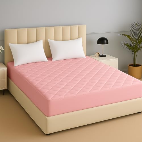 Image of TAG 24 Waterproof Cotton Quilted Mattress Protector Single Size Breathable Hypoallergenic Noiseless Ultra Soft Fitted Bed Cover with Elastic Skirting 78x36 inch (78x36 inch | 6.5x3 ft, Pink)