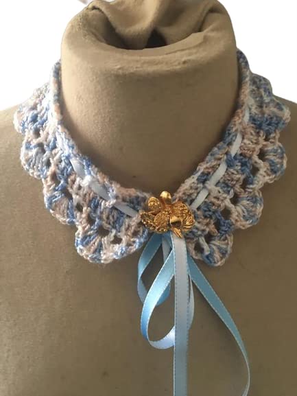 Collier ras du cou crocheté main avec sa broche pensée en pièce unique