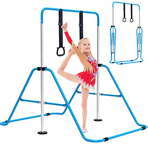 EVERYMILE Gymnastics Bars, Junior Training Kip Bar Gymnastics Equipment for Homeï¼ŒAdjustable Height Folding Gymnastic Horizontal Bars Monkey Bar with Gymnastics Rings for Kid Gymnasts, Child, Girl, Boy