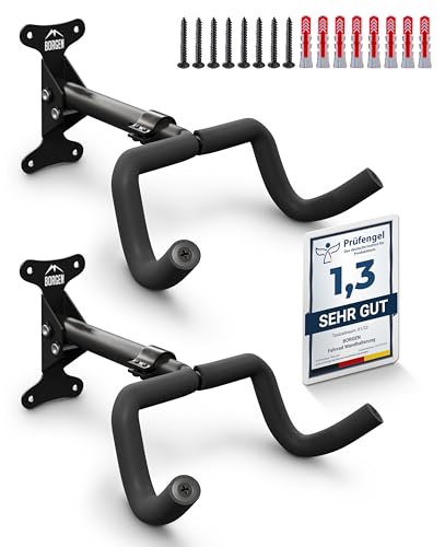 Borgen Fahrrad Wandhalterung klappbar - Fahrradhalterung Wand bis 20kg Tragfähigkeit - Winkel und Wandabstand einstellbar - extra softe Polsterung - Fahrradaufhängung Wand für MTB, Rennrad, E Bike