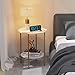 CAMOAT Side Table, Round End Table with 2 Storage Shelves, Compact Living Room Accent Table, Space-Saving Small Bedside Table, 18x18x22in, Marble White