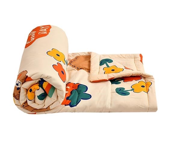 Blenzza Deco™ Glace Cotton Single Bed Reversible Babies 1 Kids Comforter & 1 Single Flat Bed Sheet with 1 Pillow Cover (Design 5) (0 to 8 Years)