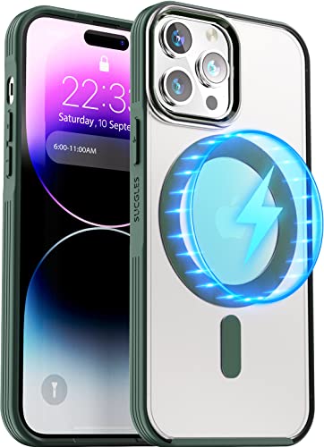 Magnetic Bumper Case For Iphone 14 Pro Case With Magsafe, [Strong Magnet] [12Ft Military Grade Protection] Slim Translucent Matte Mag Safe Phone Cover For (Apple 14Pro, Frosted Alpine Green) #TOP7