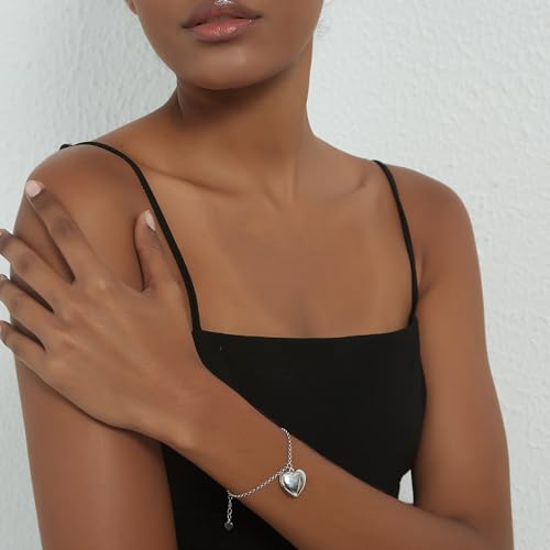 PERIMADE Custom Photo Locket Bracelet with Picture Inside, Personalized Text Message Heart Charm Bracelet that Holds Picture, Customized Sterling Silver Memorial Love Gift for Women Mom Best Friend4