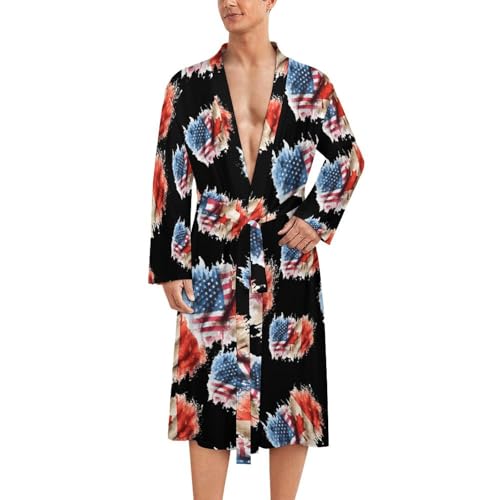 Bata de baño para hombre de longitud media con diseño bandera EE. UU. y Canadá
