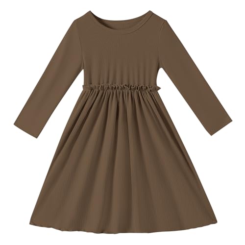 Toddler Girls Fall Dress Long Sleeve Soft A-Line Dress for Girls Solid Ruffle Casual Baby Kids Winter