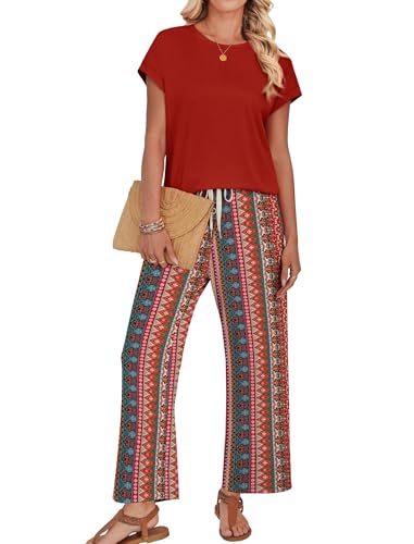 Image of WIHOLL Two Piece Sets for Women Summer Spring Outfits Lounge Sets Beach Vacation Clothes Airport Travel Matching Clothing