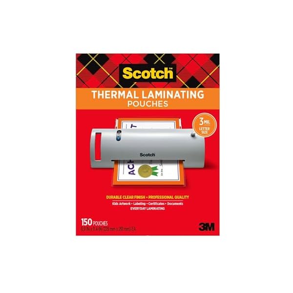 Scotch Thermal Laminating Pouches, 8.9 x 11.4-Inches, 3 mil Thick, 150-Pack, Clear (TP3854-150)