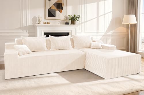 Image of HABUTWAY 101'' Modular Sectional Sofa Cloud Couch with Deep Seat, Modern L-Shaped Convertible Couches Upholstered Couch with Chaise for Living Room Bedroom(Beige, Right-Facing Chaise)