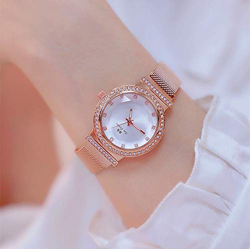 Women’s Blingbling Watches, BS Bee Sister Lady’s Rhinestone Watch Female Steel Magnet Clasp Quartz Wristwatch (Rose)