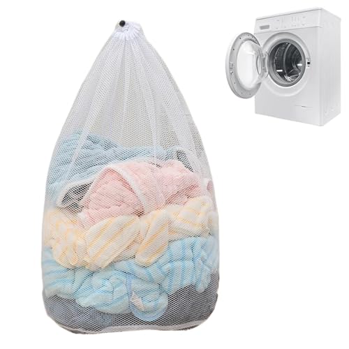 Mesh Laundry Bag 50 x 70 cm, Reusable Laundry Bags for Delicates, Machine Washable Net Laundry Washing Bag with Drawstring for Home Hotel College Dorm Apartment Travel Camp (White)