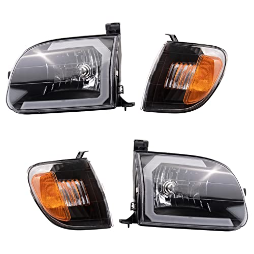 Image of TRQ Performance Driver and Passenger Side Headlight Assembly Set Compatible with 00-03 Toyota Tundra 04 Toyota Tundra Regular Cab 04 Toyota Tundra Extended Cab