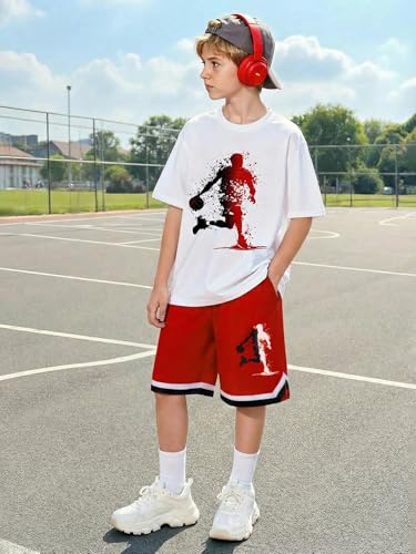 Image of Summer Clothes for Boys 2 Pcs, Letter Print Tops and Shorts Sports Casual Outfit Set for Kids