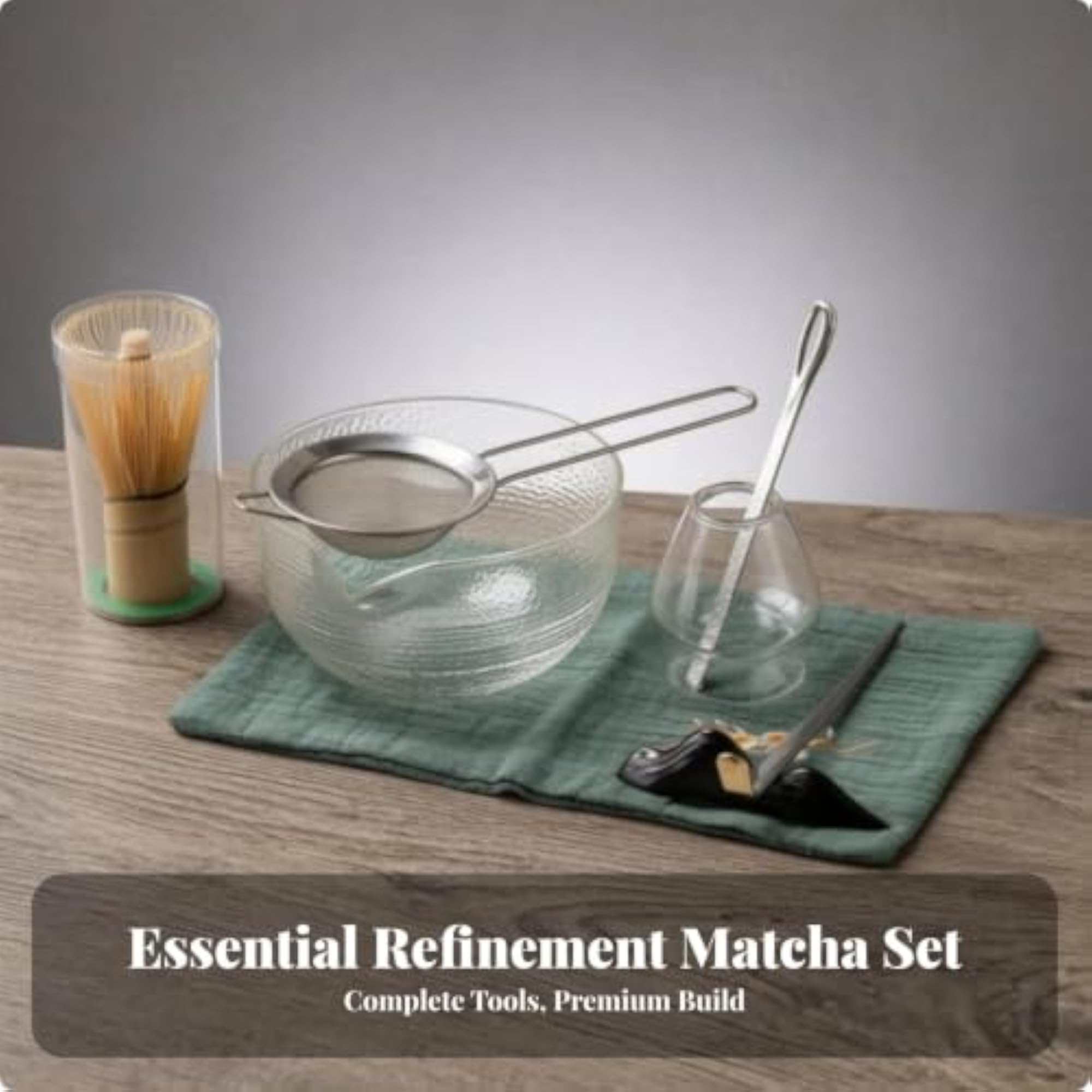 Elegant Powdered Green Tea Making Kit with Textured Glass