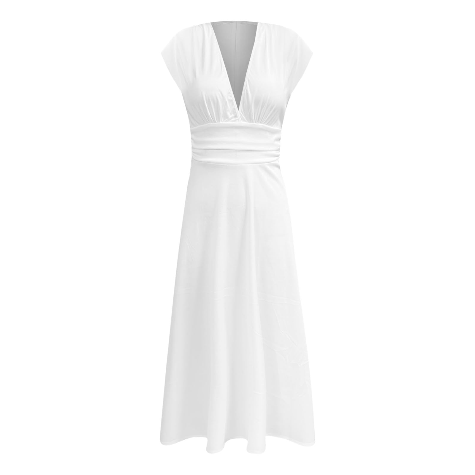 Robe Femme Chic Et Élégante Sexy Col en V Manches Courtes Longue Bohème Classique Couleur Unie Vintage De Cocktail pour Dames