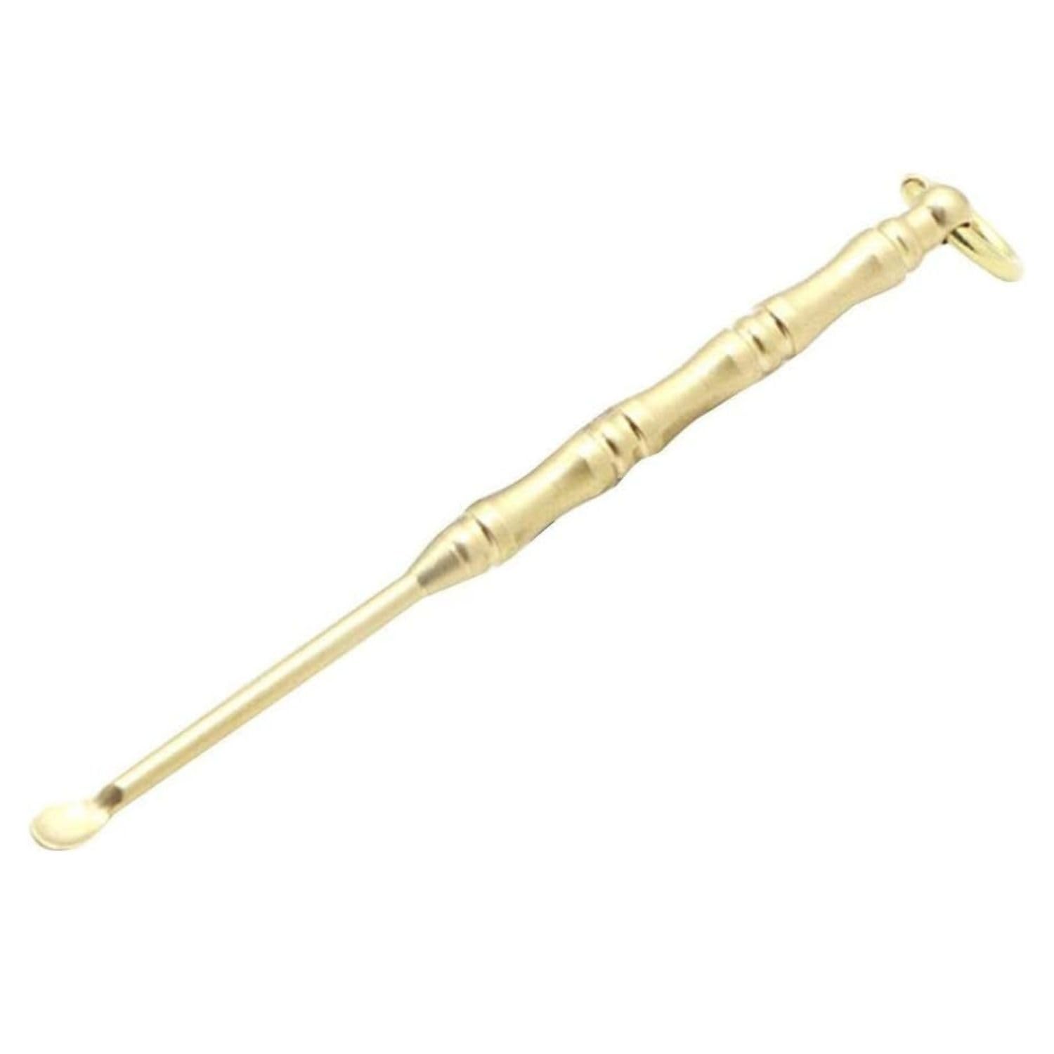 Vintage Brass Ear Pick 2 in 1 Earwax Removal Tool with Curette & Spoon, Reusable Ear Cleaner Keychain, Portable Safe Ear Care Ear Spoon, Unisex, Gold, 2 PCS-image-0
