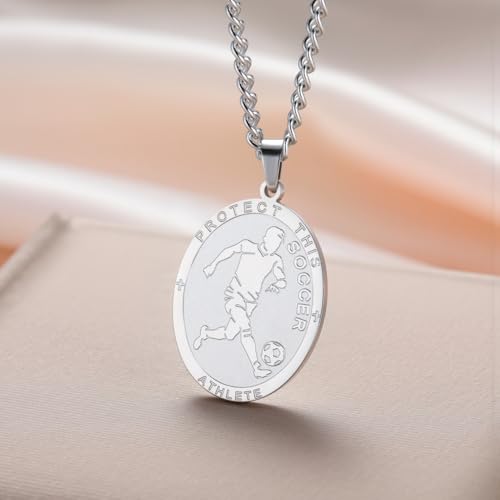 Dreamtimes St. Sebastian Medal Necklace for Men Women Stainless Steel Religious Saint Patron of Athletes Catholic Necklace Gift for Him Her (Soccer-S) by Dreamtimes - Used condition - Image 2