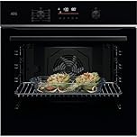 AEG Forno multifuncional TU5PB431SB, 72 L, limpeza pirolítica, 9 funções, 45 programas, Wi-fi, SurroundCook, ecrã LED, cozedura múltipla, trilhos telescópicos, comandos camufláveis, vidro preto