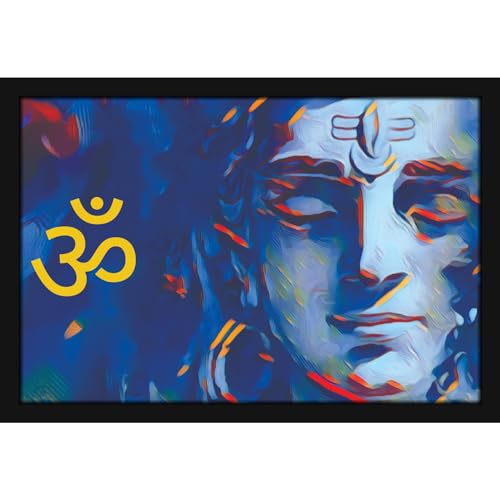 Image of Mad Masters Lord Shiva Hindu God Shiv Bhagwan Painting Hanging Photo Frame Decorative Item for Living Room, Bedroom, Home Decor and Wall Decoration (MM 2100, 45.7L x 30.5W cm, Canvas, Without Plexi Glass)