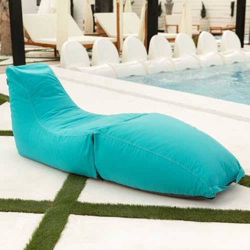 Innovative Chic Lounger Outdoor Bean Bag Chair Supportive Tapered High Back & Roomy Seat | Teal Blue Color All Seasons Soft Plush Cozy Fluffy Chaise Lounge Removable & Machine-Washable Cover