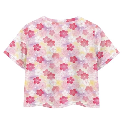 Image of Girls Fashion Crewneck Tee Shirts Casual Short Sleeve Crop Top Summer Outfits 5-14 Years Old