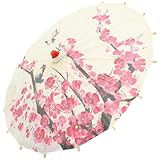 CRAFTHROU Paraguas de Papel Chino Vintage Mango Pulido y Diseño Delicado, Adecuado para Disfraces y Decoración en Fiestas o Eventos Familiares