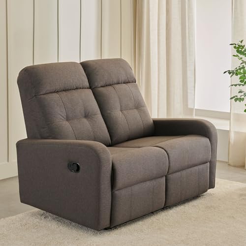 Image of Home Centre | Helios Toledo Fabric 2-Seater Recliner | Recliner Sofa for Living Room | Brown | 1 Year Warranty