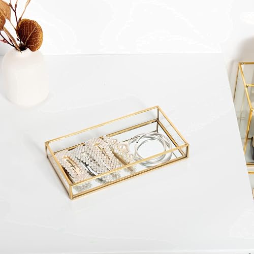 Feyarl F0882 Small Gold Clear Glass Perfume Tray Vanity Jewelry Trinket Rings Earrings Organizer Tray Collection Display Decorative Tray thumb #7