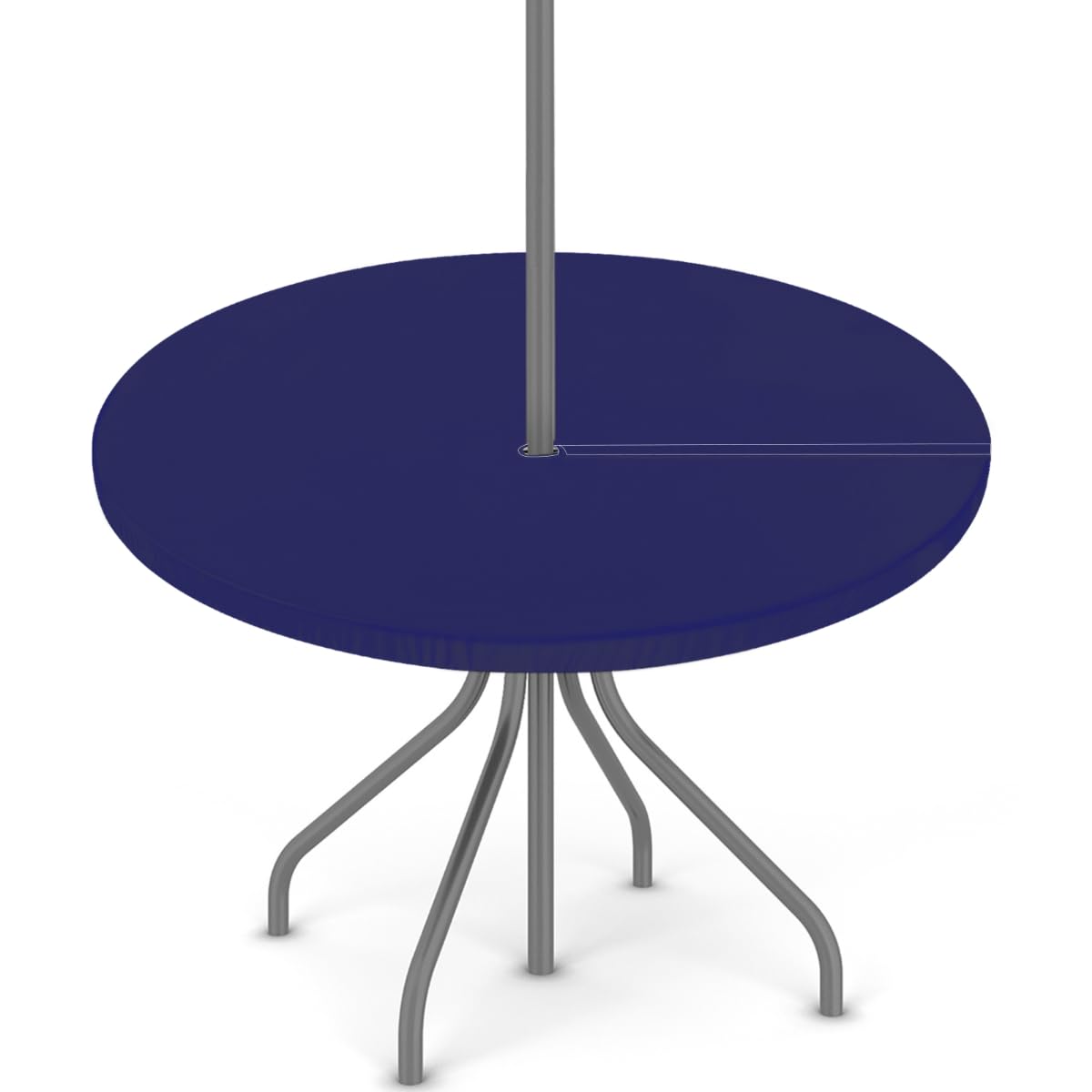 Mexpekil Round Outdoor Tablecloth with Umbrella Hole, Navy Blue Wipeable Waterproof Elastic Edge Fitted Table Cover for Patio Garden Picnic, Fit for 36"-44" Round Tables