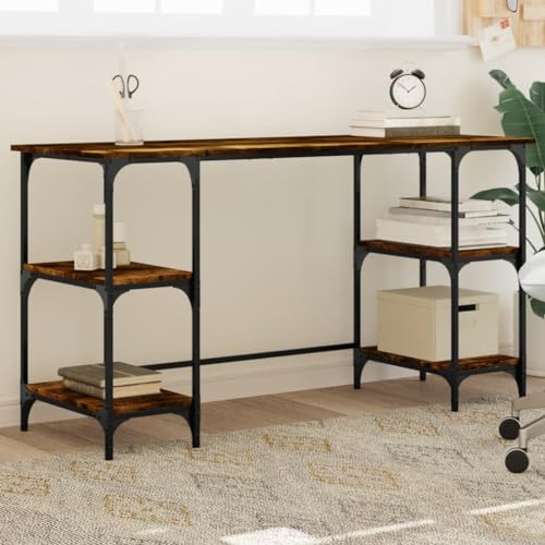 Bureau en chêne fumé table PC ergonomique avec étagères de rangement - 2