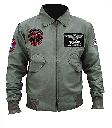 Fashion_First Tom Cruise MA 1 Flight Pilot US Air Force Bomber Jacket Hommes Biker Olive Cotton Lightweight Jacket Mens, vert olive, XL Cover