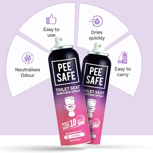 PEESAFE Pee Safe Toilet Seat Sanitizer Spray (75ml - Pack Of 2) - Floral | Reduces The Risk Of UTI & Other Infections | Kills 99.9% Germs & Travel Friendly