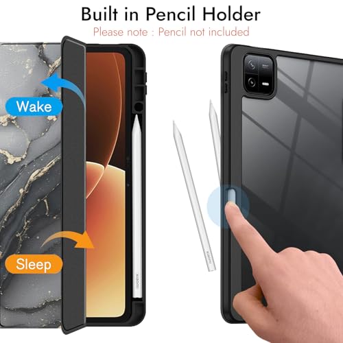 Image of Robustrion Cover for Xiaomi Pad 8 /8 Pro / 7 /7 Pro Cover Case 11.2 inch, Hybrid Flip Cover with [Transparent Back] and [Pencil Holder] for Xiaomi Mi Pad 7 /8 Cover [Auto Sleep Wake] - Ocean Black
