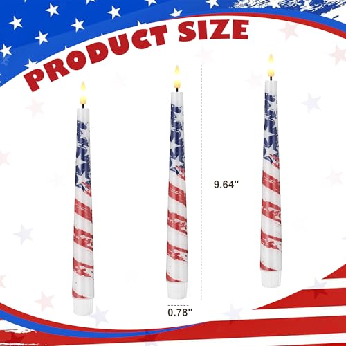 Image of Flameless Patriotic Candles, 9.6 inch Real Wax 4th of July Led Candles with Remote, 3 Pack Flickering Independence Day Flameless candlesticks for Table, Home, Party Decor