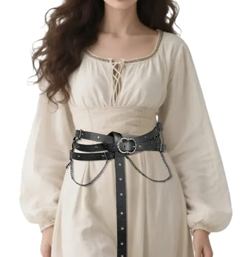 Medieval Belt Women Vintage Adjustable Faux Leather Renaissance Belt for Women Dresses Cosplay