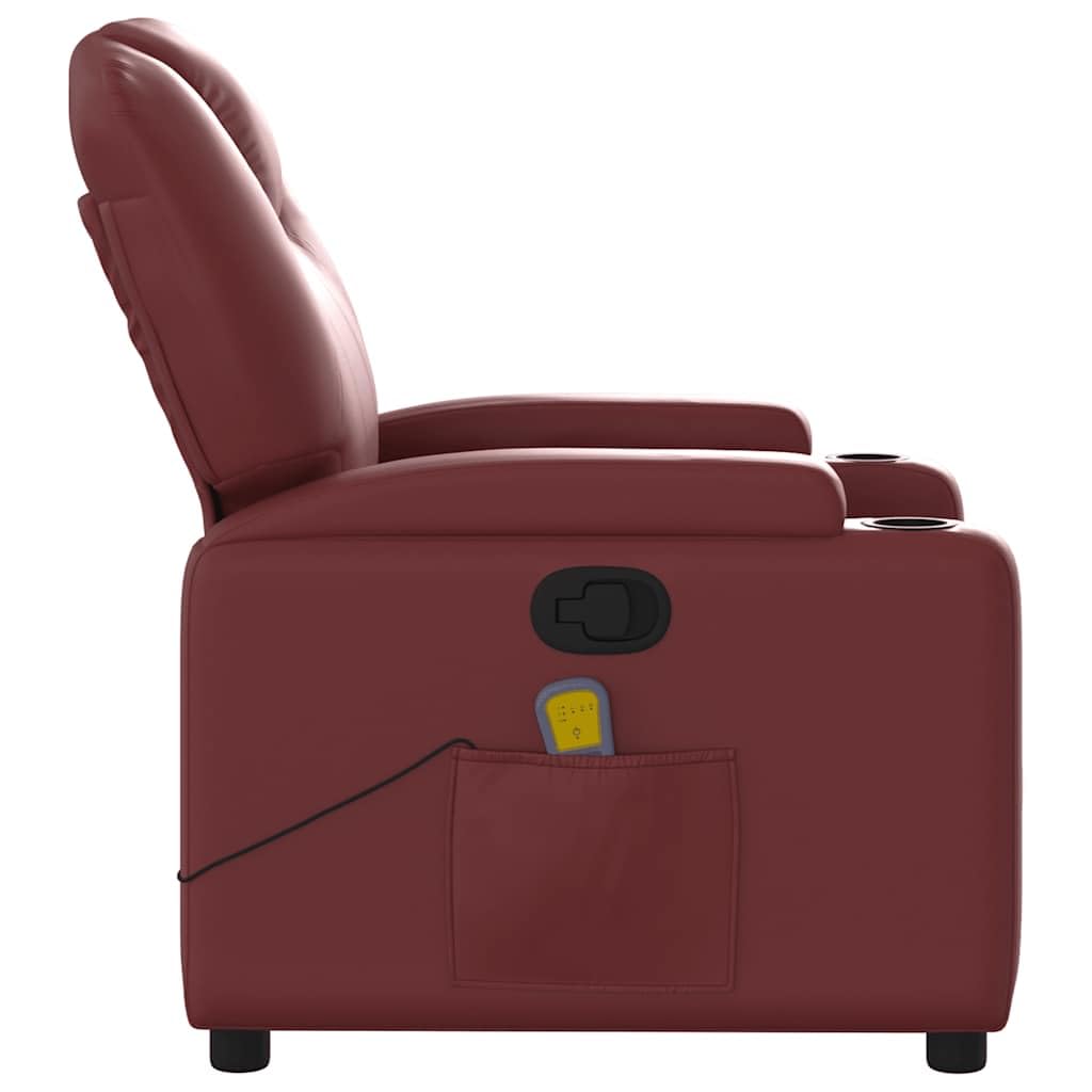 Poltrona massaggiante rosso vinaccia ecopelle regolabile manualmente a 6 punti massaggio vibrante comoda poltrona lounge per camera da letto, soggiorno, portata massima 110 kg