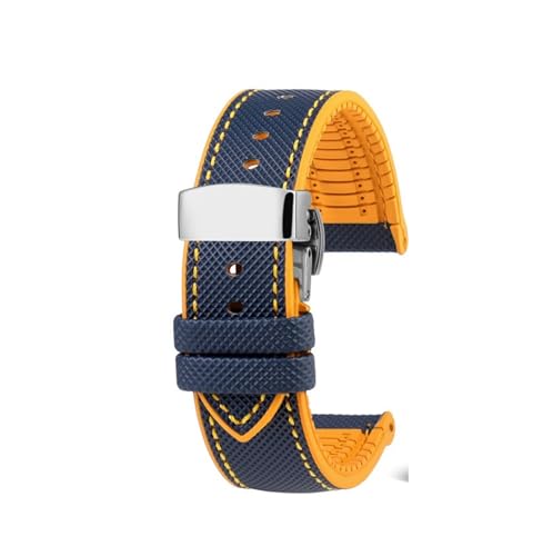 NBCNZCTSAS Passend for CITIZEN Blue Angel Herren Radio Wave Uhr AT8020-54L/8020-03L/JY8078 Serie Canvas Nylon+Gummi Uhrenarmbänder 22mm 23mm(C-Blue yellow-S,22mm)