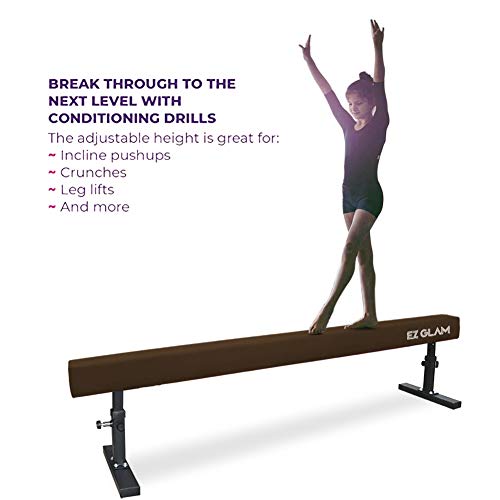 EZ GLAM Gymnastics Adjustable Balance Beam 8 Ft 6Ft Wood Core Skill Performance Home Training Gymnastics Equipment (Brown, 6.00)
