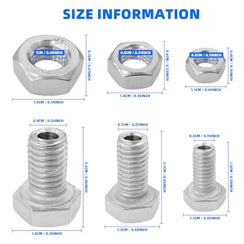 Image of 15pcs Hollow External Hexagon Screw, M6 /M8 /M10 Cylindrical Hollow Bolt, 304 Stainless Steel Lamp Threading Screws Through Hole Bolt with Nut, Screw Length:16mm