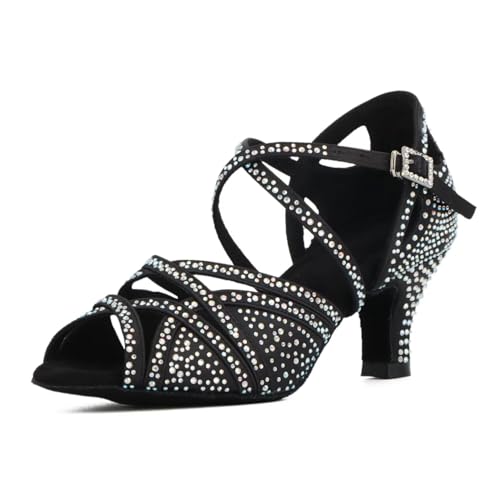 Syrads Femmes Strass Chaussures De Danse Salle De Bal Latin Salsa Dansant Talons Chaussures Peep...