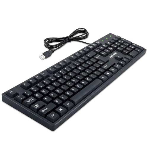 Image of Manhattan Wired Computer Keyboard - Basic Black Keyboard - with 4.5ft USB-A Cable, 104-keys, Foldable Stands - Compatible for Windows, PC, Laptop - 3 Yr Mfg Warranty - 179324