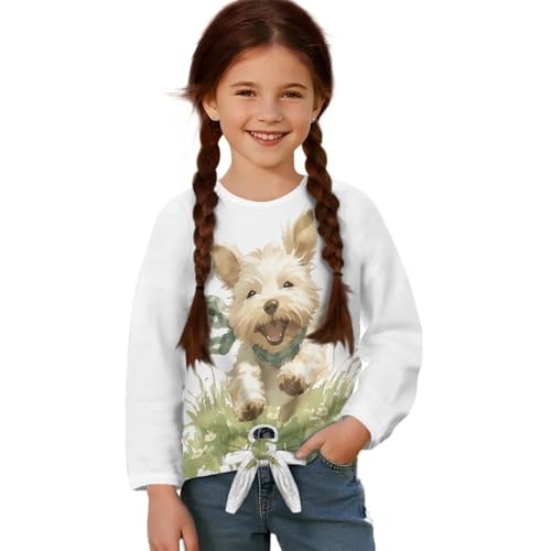 Belidome Girls Long Sleeve Front Tie Shirt Kids Novelty Fall T-Shirts 2025, Graphic Tee Tops Crewneck Tshirts 5-12 Years2