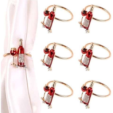 YIUWLMN 6Pcs Delicate Napkin Ring Zinc Alloy Material Wine Bottle Shaped Napkin Ring Napkin Holders for Cloth Napkins Suitable for Weddings, Holiday Parties, Christmas Dinners Cover