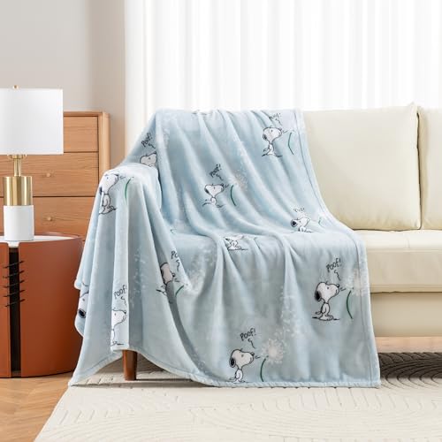 Image of Berkshire Blanket Peanuts VelvetLoft Cute Character Snoopy Plush Throw Blanket,Peanuts Snoopy Make A Wish Spring Blue,Throw 55 in x 70 in (Official Peanuts Product)