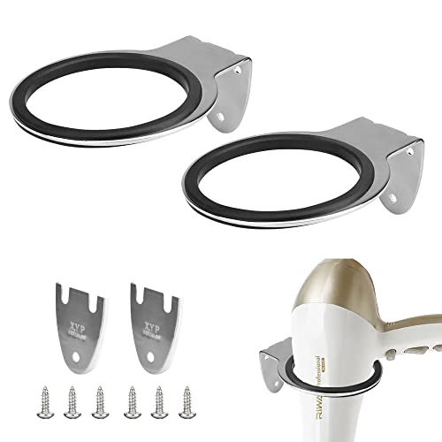 QINERSAW 2 Pcs Soporte para Secador de Pelo de Acero Inoxidable, Porta Secador de Pelo Universal para Baño, Peluquería, 12,5 * 7,5 cm