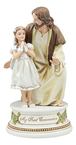 Ebros My First Communion Musical Keepsake Playing The Lord's Prayer Statue Lord Jesus Christ Blessing Girl Child Figurine Sacrament of the Holy Eucharist