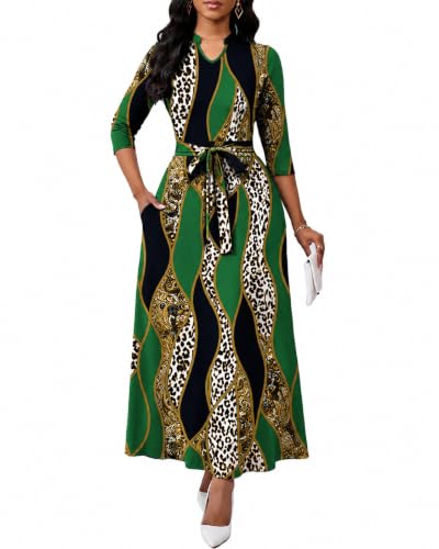 Image of BubFee Maxi Dresses for Women Semi Formal Long Dress 3 /4 Sleeve Casual A-line Church Dresses with Pockets